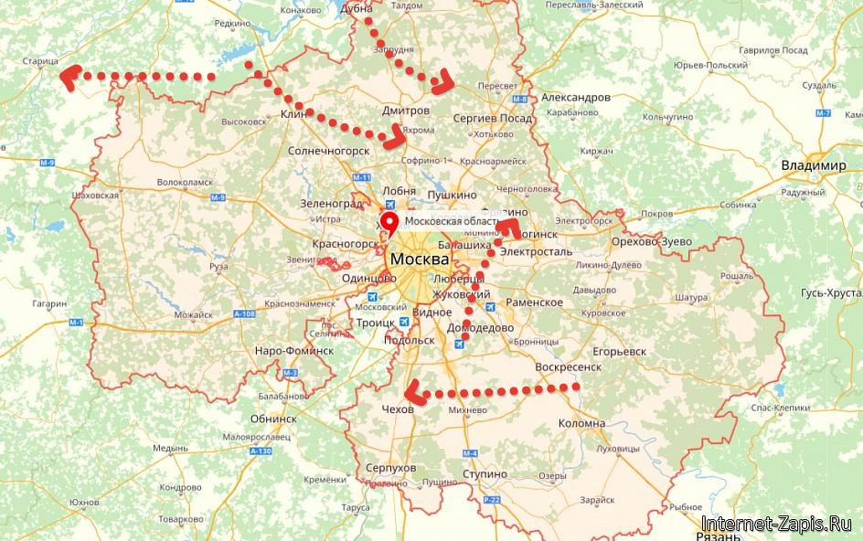 Карта грибных маршрутов Подмосковья.