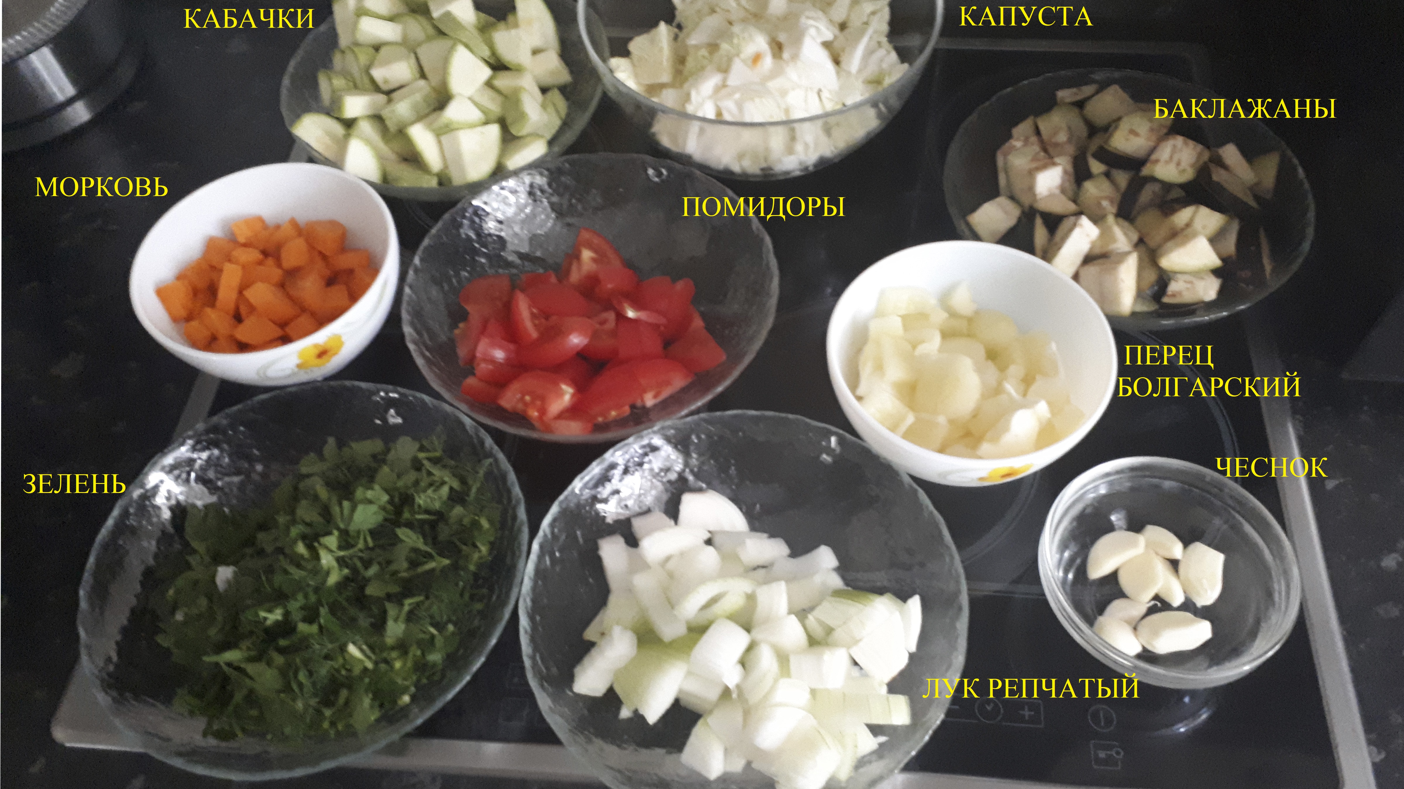 Состав продуктов для приготовления овощного рагу.
